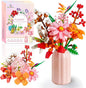 Sawaruita Pretty Pink Flowers Bouquet Building Blocks for Adult,Wildflower Botanical Collection with Vase -Plants Block Toy for Home&Office Decor,Gift for Valentine's Day,Mother's Day,Birthday