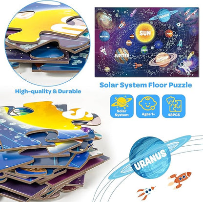 Jumbo Floor Puzzle for Kids Ages 4-6, 48 Piece Large Solar System Jigsaw Puzzle, Extra-Thick Cardboard Preschool Learning Toys for Toddlers 3-5, Educational Gift for Boys Girls 3 4 5 6 7 8