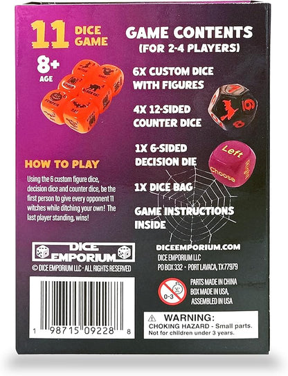 Ditch the Witch Dice Game for Ages 8+ – Fast-Paced Family Games with Custom 6 Sided Dice, Witch Counter, and Directional Play – Halloween Fun for 2-4 Players, Perfect for Gifting or Family Game Night