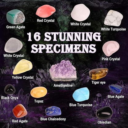Gemstone Dig Kit, 16 Real Gem Stones and Crystals Excavation Kit, STEM Educational Toys Science Kit for Kids 5-7 8-12, Easter Basket Stuffers Gifts for Boys Girls