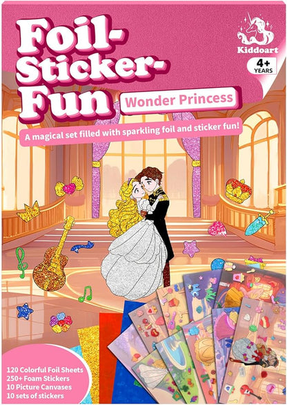 ManeFoodou Foil Fun - Princesses No Mess Art for Kids, Craft Kits & Supplies, DIY Creative Activity, Travel Toys, Birthday Gifts for Ages 4, 5, 6, 7-12