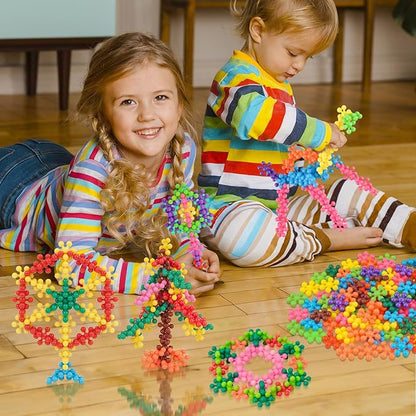 200PCS Interlocking Snowflake Building Block Toy for Kids Ages 3+ (Rainbow Colors)