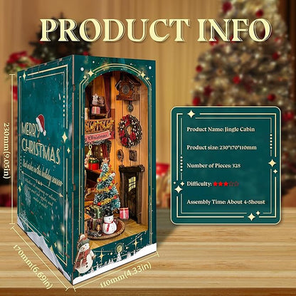 DIY Book Nook Kit - Christmas Wooden Miniature House Kit Rotating Decor, Gift for 14+ Dollhouse Kit - Jingle Cabin (SQ-34)