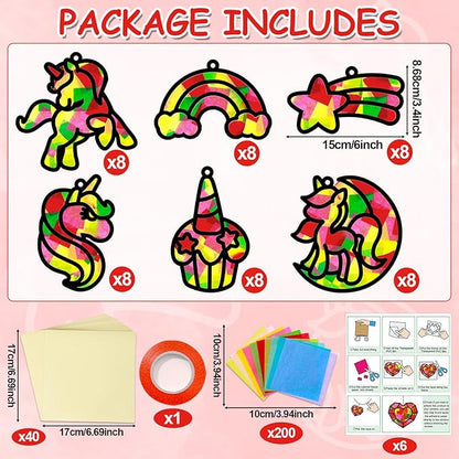 Qyeahkj 36 Set Unicorn Suncatchers Crafts for Kids DIY Unicorn Tissue Paper Crafts Window Stained Glass Effect Rainbow Hanging Decor School Home Creative Activity Art Project Birthday Party Favor Gift