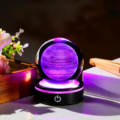 3D Jupiter Model Crystal Ball Led Lamp Base - Space Decor World Globe Planets Sphere Night Light 80mm 3.15 Inch - Solar System Decor Best Birthday Astronomy Gifts for Men Physics Science Teacher
