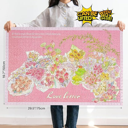 MOMIBOOK 1000 Piece Puzzle for Adults Jigsaw Puzzles of All Flowers Come to You, Painting Image Difficult Challenging Hard Impossible Puzzle Unique Funny Party Valentine's Christmas Birthday Gifts