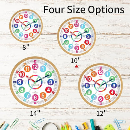 Wall Clock for Kids Learning - Teaching Time Wall Clocks Battery Operated Silent Non Ticking - Analog Colorful Clock Decorative for Kids Room Classroom School(10 Inch)