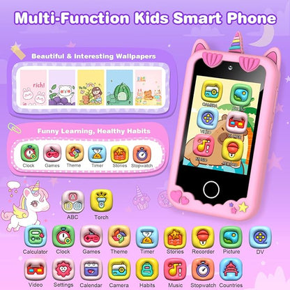 Kids Smart Phone for Girls Christmas Birthday Gifts for Girls Age 3 4 5 6 7 8 9 10 Kids Toys Smart Cell Phone 2.8" Touchscreen Built-in 32G SD Card Dual Camera 28 Toddler Learning Games Music Player