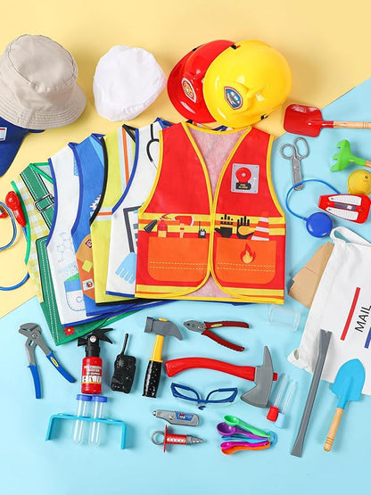 Hungdao 6 Sets Kids Dressing up Costumes Toddler Pretend Play for Age 6-10 Dress up Scientist, Firefighter, Postman, Farmer, Doctor, Engineer