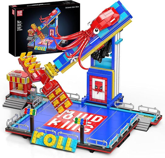 Mould King Octopus Spin Ride Building Blocks Set, Creative Amusement Park Model Kit That Run, City Building Engineering Toy with Motor, Collectible Gift for Teens, Adults(1668 Pcs)