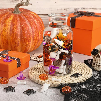 Halloween Acrylic Vase Filler, 240pcs Acrylic Pumpkin Ghost Bat Skull Head Witch Hats Gems Sensory Bin Table Scatter Vase Filler for Autumn DIY Crafts Home Centerpieces Table Decorations