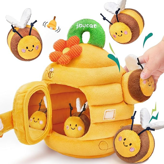 JoyCat 6 Month Old Baby Toys, Flower Beehive with 5 Stuffed Sensory Bees, Crinkle, Rattle, Mirror, Montessori Toys for 6-10 Months Old Babies, Infant Toys Baby Shower Birthday Christmas Gift