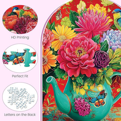500 Piece Puzzle for Adults, Colorful Flowers in Vases Jigsaw Puzzle, Vibrant Flora with Butterflies and Birds 500 Piece puzzle, Perfect for Family Time, Wall Decor, Gift for Adults, Kids, and Seniors