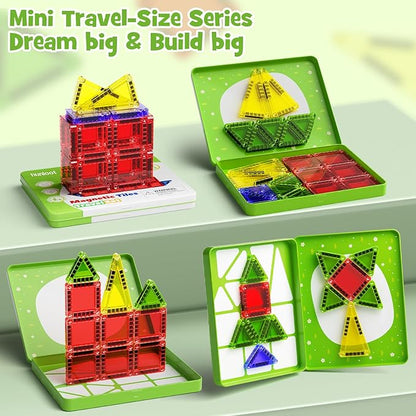 Mini Magnetic Tiles - 26PCS Travel Magnetic Building Set with Storage Iron Box，STEM Educational Toys for Kids Ages 3+ ，Portable Construction Toys for Toddlers, Boys & Girls