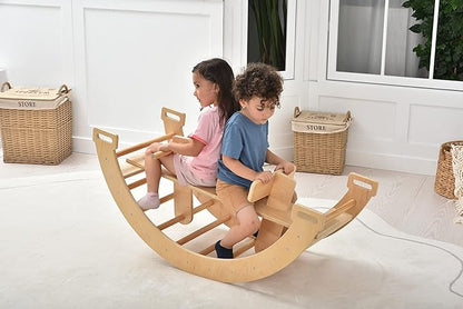 Avenlur Bailis Ultimate 3-in-1 Playset for Kids - Seesaw, Climbing Arch and Rocker - Waldorf and Montessori Climbing Toy for Children 2-6 Years - Toddler Climbing Toys (Natural)