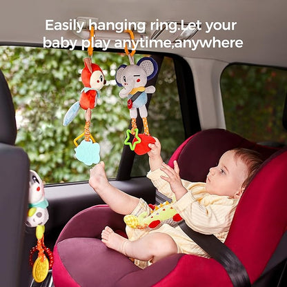 TUMAMA 4 Pack Baby Toys for 0 3 6 9 12 Months, Hanging Crib Toys for Newborn Infant Development, Car Seat Stroller Soft Plush Rattles Toy for Babies