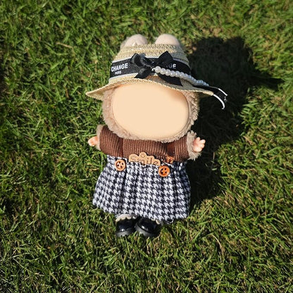 17cm Doll Clothes Set, Cute Girls Outfits and Peal Straw Hat, 4 PCS Cute Hat & Dress Set Stylish Outfits Exquisite Accessories