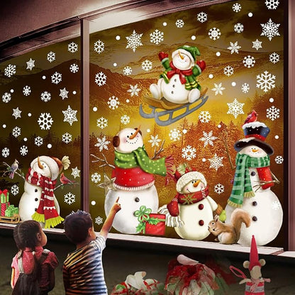 Christmas Window Clings，Snowflake Stickers，Snowman Decals，Stickers for Windows Glass，Winter Window Cling，Christmas Decorations Holiday