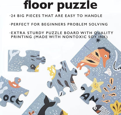 Wee Gallery Floor Puzzle, 24-Piece Jumbo Jigsaw Puzzles for Toddlers, Early Learning Activity, Cognitive and Fine Motor Skills Development, Learning Toys for Toddlers, Ocean Life