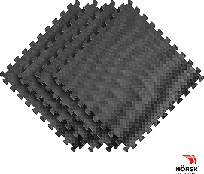 Norsk Multi-Purpose Reversible Floor Mats - EVA Interlocking Foam Tiles (Gray/Black 4 Tiles - 16 sq. Ft. 1/2" Thick)