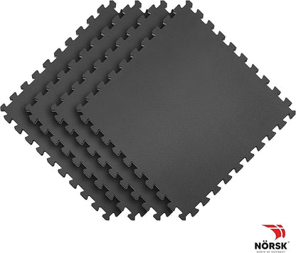 Norsk Multi-Purpose Reversible Floor Mats - EVA Interlocking Foam Tiles (Gray/Black 4 Tiles - 16 sq. Ft. 1/2" Thick)