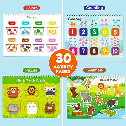 BenBen Busy Book for Toddlers, 30 Pages, Pre-Assembled, Preschool Learning Activities, Montessori Toys for Ages 3 and Up, Autism Sensory Toys, Kids Educational Activity Book, Birthday Gift