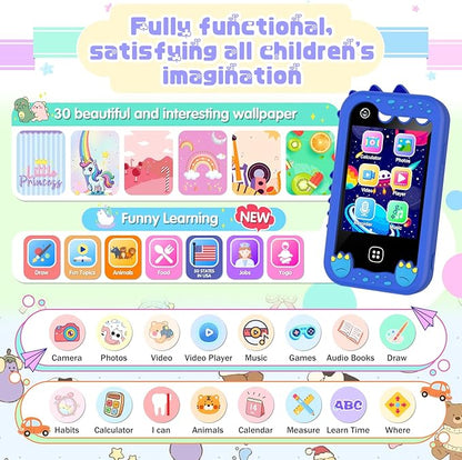 Kids Smart Phone for Girls, Kids Toys Cell Phone 2.8" Touchscreen Toddler Learning Play Toy Phone with Dual Camera, Game, Music Player, 8GB Card Birthday Gifts for Girls Boy Age 4-12 (Blue)