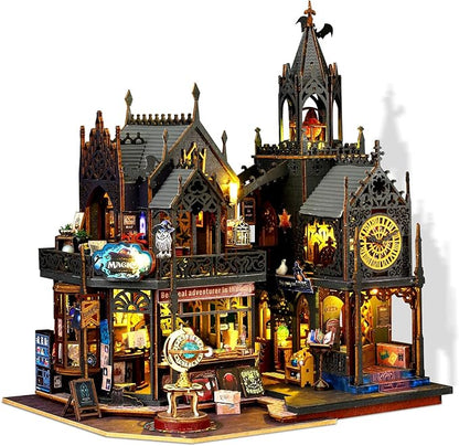 Miniature House Kit Magic City Ⅱ, DIY Miniature Dollhouse Kit for Adults, Tiny House Unique Decor with LED Lights, Wooden Craft Mini Model Kits, Birthday Gift for Teens Family Friends