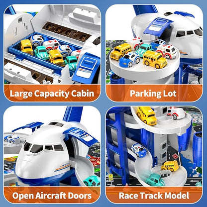 Airplane Toys for Toddlers 2-4 - Boy Toy Car Race Tracks for Kids Ages 3-5 with 8 Small Car Toys, Toddlers Educational Toy, Birthday Gifts for Boys 3-5