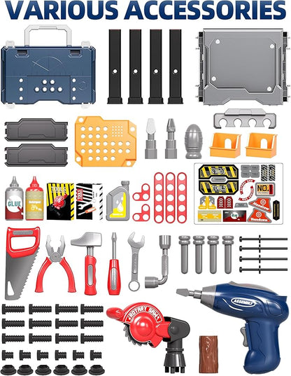 Deejoy Kids Tool Bench with Realistic and Electric Drill, Construction Workbench Toys for Toddlers 3-5, Toddler Bench Set for Boys & Girls Age 3-4