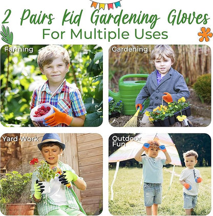 HANDLANDY 2 Pairs Kids Gardening Gripper Gloves, Foam Rubber Coated Children Toddler Garden Yard Work Outdoor Playing Gloves for Girls Boys (Size M)