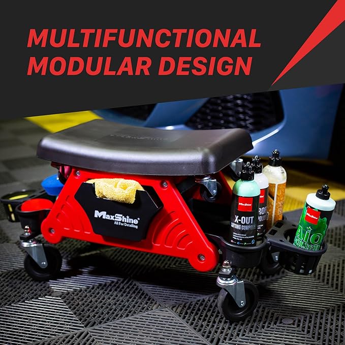 Maxshine Detailing Mini Creeper with Cushion | Mobile Rolling Utility Creeper Seat for Mechanics & Car Detailers | Comfortable Low Profile Seat for Car Cleaning, Polishing, Coating & Waxing