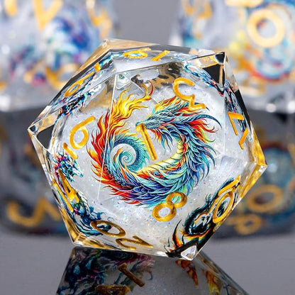 Dragon Pattern Liquid Core DND Dice Set, 7Pcs Sharp Edge D&D Dice with Gift Box, Resin White Dungeons Dragons D and D Role Playing Dice D20 D12 D10 D8 D6 D4