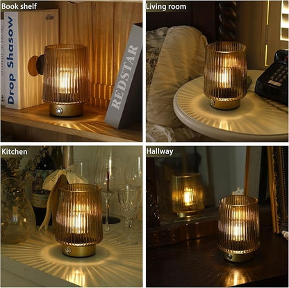 Cordless Lamp Rechargeable Battery Operated lamp, Glass Small Table lamp - Portable Dimmable Brightness Touch Wireless Bedside Lamp for Bedroom Kitchen Dining Home Living Room Decor Grey