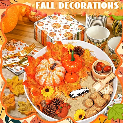 Hiawbon Thanksgiving Sensory Bin Kits, Fall Sensory Bin Fillers, Maple Leaves Pumpkins Pine Cones Sensory Box for Thanksgiving Fall Decor Birthday