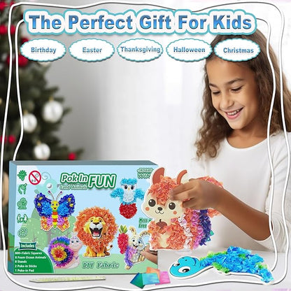 JRD&BS WINL Poke A Dot Art Kit - Magical Animals Theme (Lion, Butterfly, Rabbit) | No-Mess DIY Craft for Kids Ages 4-9 | Wooden Sewing Activity for Girls & Boys | Creative Gift for Birthday & Holidays