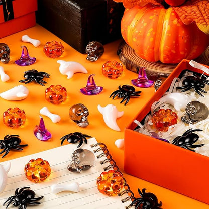 330 Pcs Halloween Vase Filler, Mini Acrylic Pumpkin Ghost Skull Spider Witch Hats Gems for Centerpieces Table Decorations, Halloween Sensory Bin Filler Decor for DIY Crafts