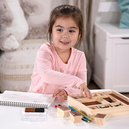 Melissa & Doug Wooden Stamp Activity Set: Horse Stable - 10 Stamps, 5 Colored Pencils, 2-Color Stamp Pad