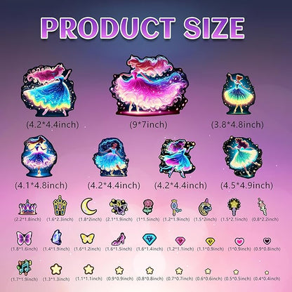 Glow in The Dark Princess and Star Wall Decals, Neon Butterflies Stickers for Girls Room, Luminous Stars Ceiling Decor for Bedroom Playroom Nursery