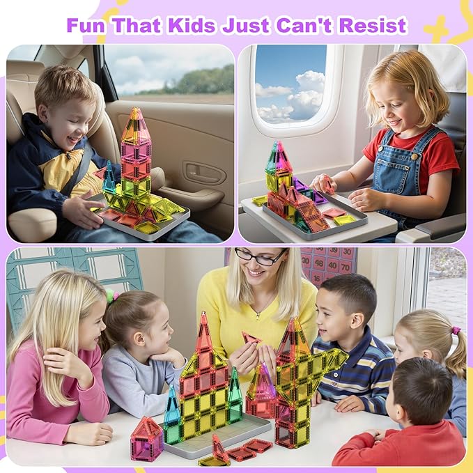 46PCS Mini Magnetic Tiles, Portable Magnetic Toys Travel Set with Iron Case for Kids Ages 4-8,Creativity Boosting Building Toys Set,Toddler Puzzle Birthday Gift Toys for Boys and Girls Ages 3+