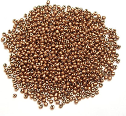 Perlin Glass Seed Beads 4mm 6/0 Round Mini Small Pony Spacer Beads 1100pcs for Jewelry Making Earrings Bracelets Pendants Waist DIY Handmade Metallic Color Kit (Matte Brown)