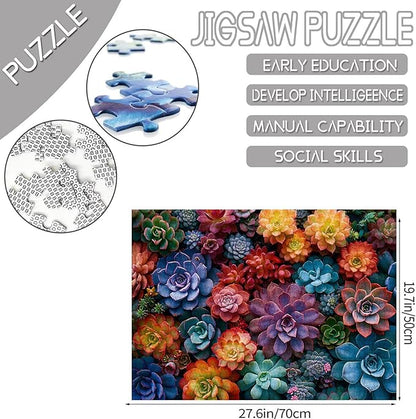 Tucocoo 1000 Piece Jigsaw Puzzles for Adults Colorful Succulent Plants Painting Puzzle Vibrant Florals Art 1000 Pieces Puzzles for Challenging Family Activity Game DIY Puzzle Wall Decor Gifts