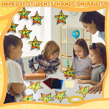 QOUBAI 32 Sets Back to School Stars Suncatchers Craft DIY Window Stained Glass Effect Patriotic 4th of July Paper Craft Home School Classroom Decor Kid Birthday Gift Creative Art Project Activity Game
