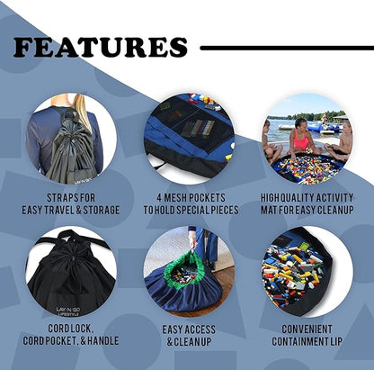 Lay-n-Go 2-in-1 Small Portable Drawstring Toys Storage Organizer and Play Mat for Room and Travel, Made for Kids and Toddlers with a Durable Patented Design