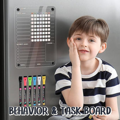 Acrylic Magnetic Chore Chart for Kids Multiple Kids, Clear Chore Board for Fridge Refrigerator, Behavior Reward Responsibility Chart, 2 Dry Erase Chores Chart for Kid with 6 Markers & Anti-Scratch Pad