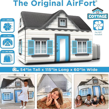 The Original Patented AirFort - Build A Fort in 30 Seconds, Inflatable Fort for Kids, Play Tent for 3-14 Years, A Playhouse Where Imagination Runs Wild, Fan not Included (Cottage)