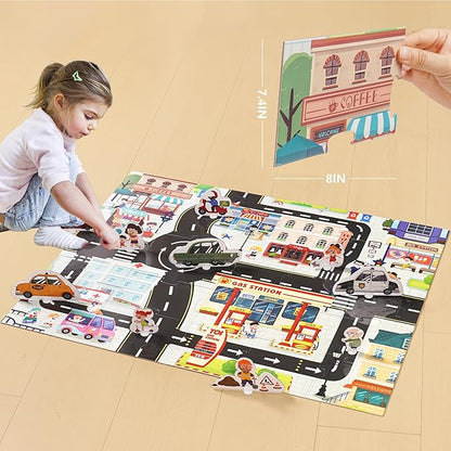 TOI Gaint Floor Puzzle for Kids Ages 3 and Up, 2x3 Feet City Floor Puzzles for Toddlers 3-5, Extra Large Preschool Learning Jigsaw Puzzles for Boys and Girls