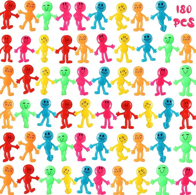 Libima 180 Pcs Stretchy Bendable Man Treasure Box Toys for Classroom Stretchable Smile Figures Assorted Color Bendable Carnival Prizes Party Gift Bag Filler Birthday Party Gifts Stress Relief Toys