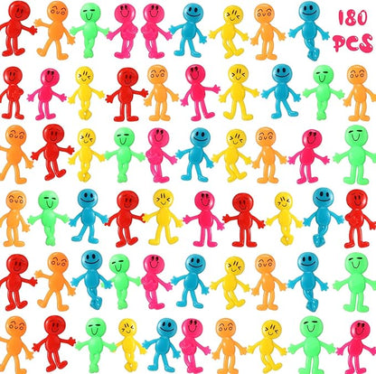 Libima 180 Pcs Stretchy Bendable Man Treasure Box Toys for Classroom Stretchable Smile Figures Assorted Color Bendable Carnival Prizes Party Gift Bag Filler Birthday Party Gifts Stress Relief Toys