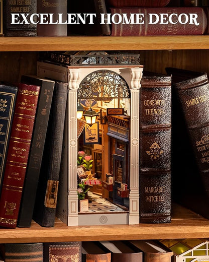 ROBOTIME DIY Book Nook Kits Dollhouse Room Bookstore Miniature House with LED Light 3D Wooden Puzzles for Adults Booknook Bookshelf Insert Decor Diorama Kit Unique Gifts（Arcade Dating）
